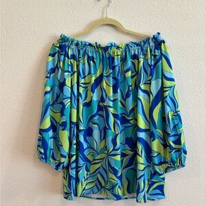 Boston Proper Blue and Lime Leaf-Print Two-Piece Set